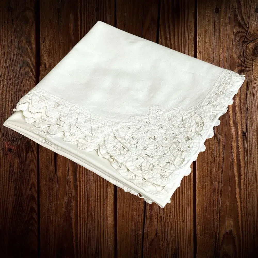 White Cutwork Lace Tablecloth 40x37 Square Table Topper Cottagecore Dresser Vtg
